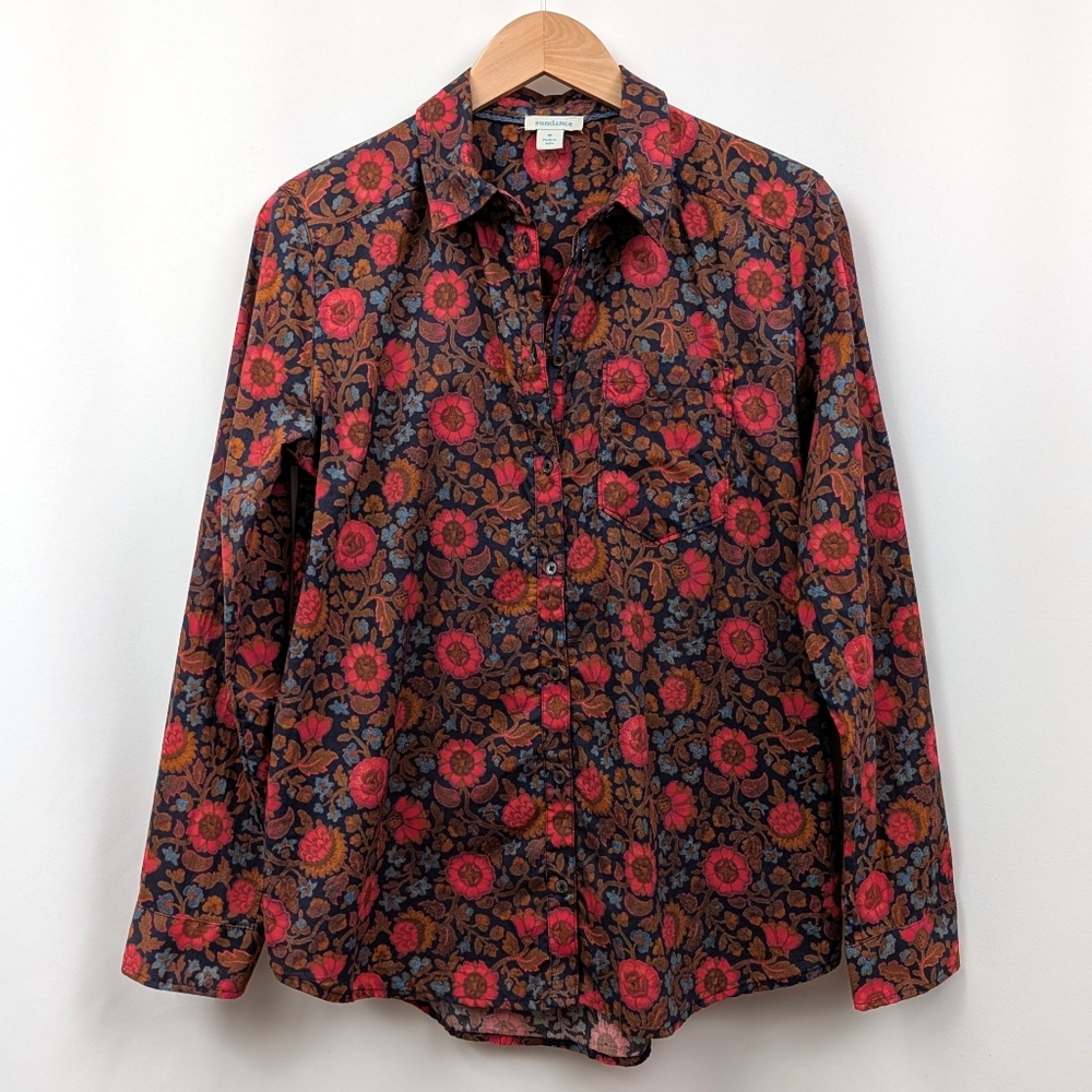 Sundance Fields of Flowers Blouse Retro Floral Print Long Sleeve Prairiecore  M